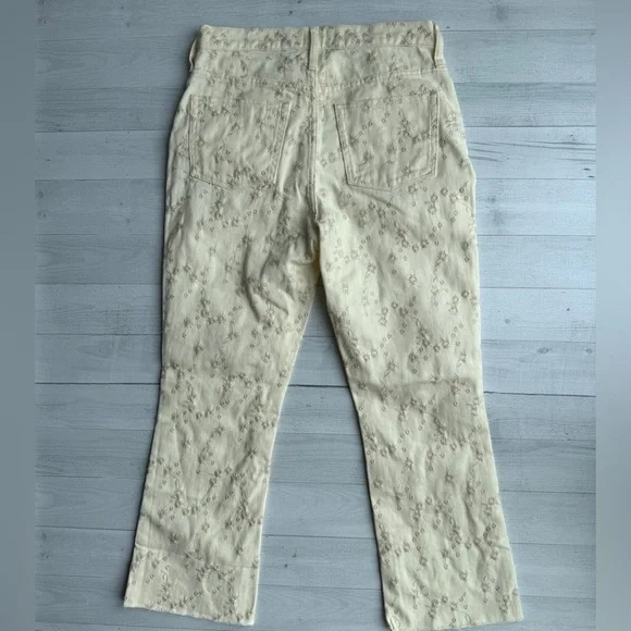 J Crew Billie Demi Boot Cut Crop Cream Floral Embroidered Jeans Size 26 - Picture 12 of 13